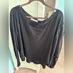 We The Free Black Waffle Knit Top